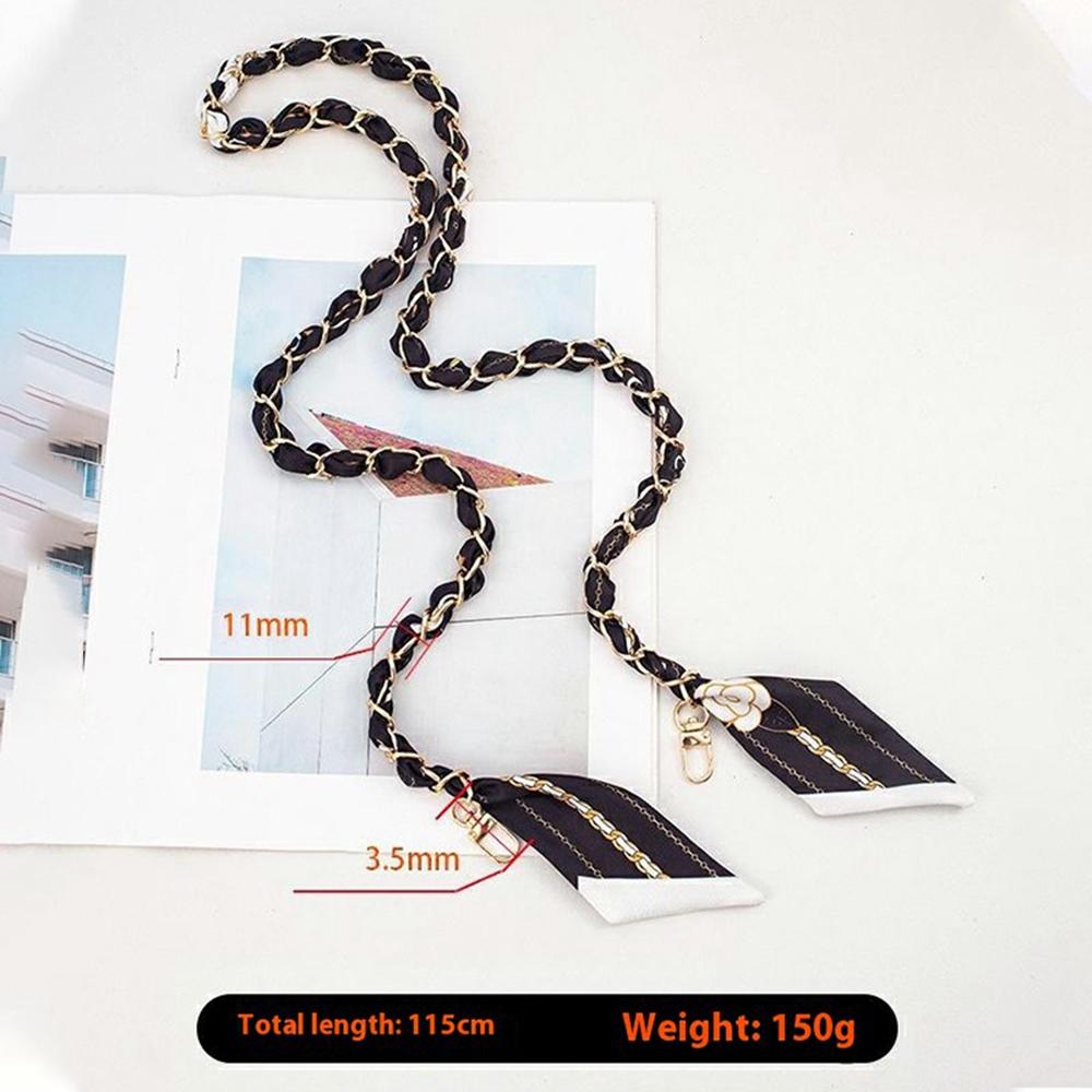 

115cm Metal Chain Crossbody Strap Phone Lanyard Silk Scarf Shoulder Strap with Tether Tab Orange Red