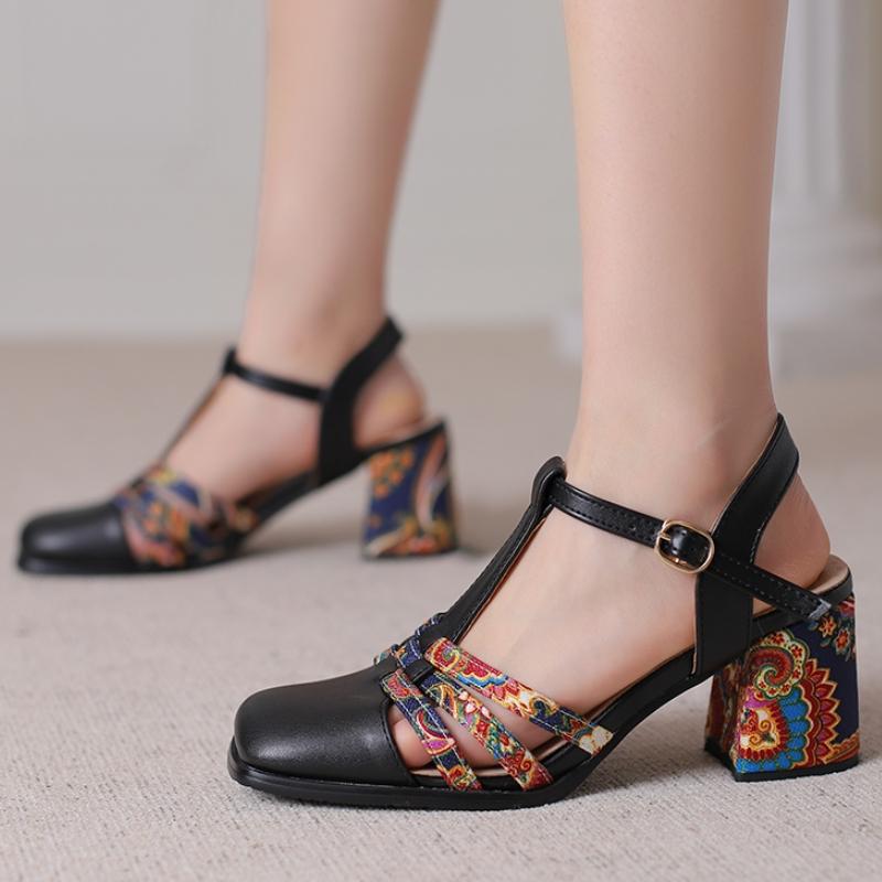 Fashion Summer Sandals Shoes for Women Sweet High Heels Large Size 45 T-straps Red White Black Heeled Dance Party Wedding Shoes Ladies