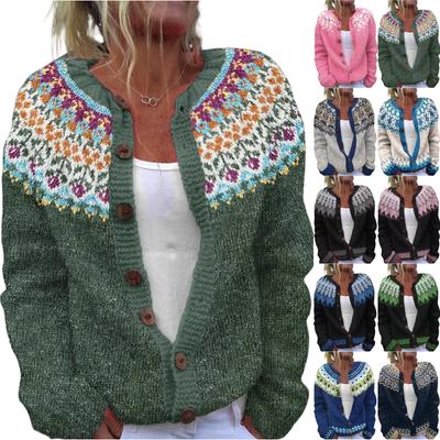 Fair Isle Cardigan Sweaters For Women R-Neck Loose Fit Button Up Chunky Sweater Open Front Casual Fall Knit Jacket