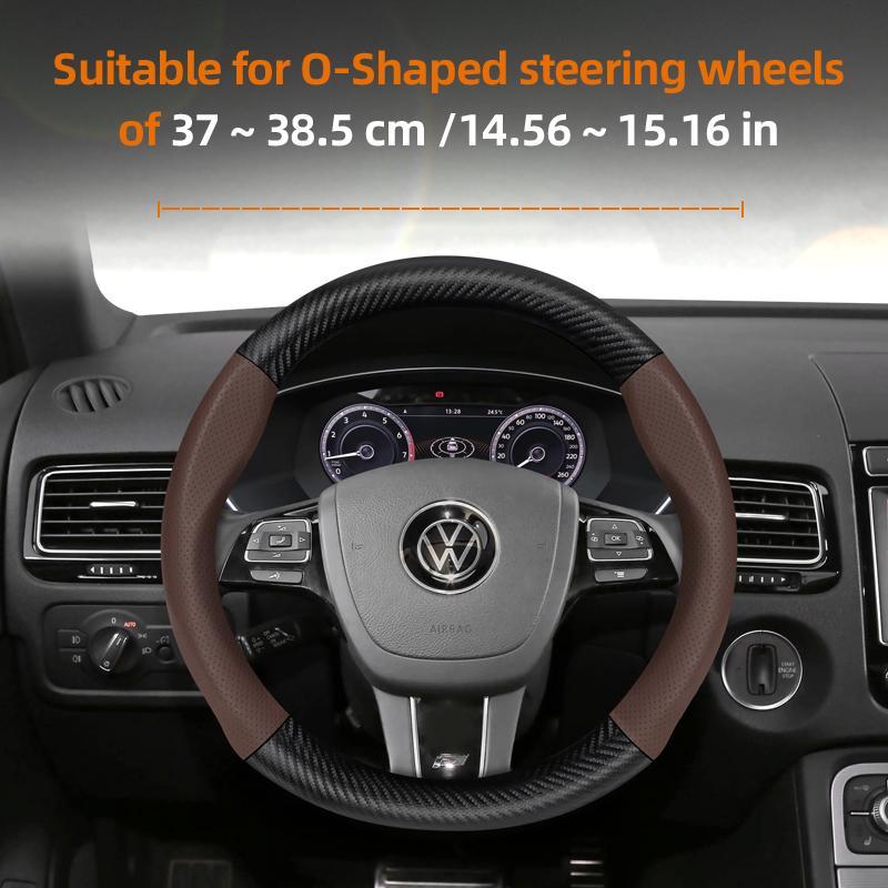 Suitable for Volkswagen Breathable Leather Matte Carbon Fiber Texture Steering Wheel Cover Suitable for Polo Golf 5 6 7 Gol Cc Passat B6 B8 Jetta