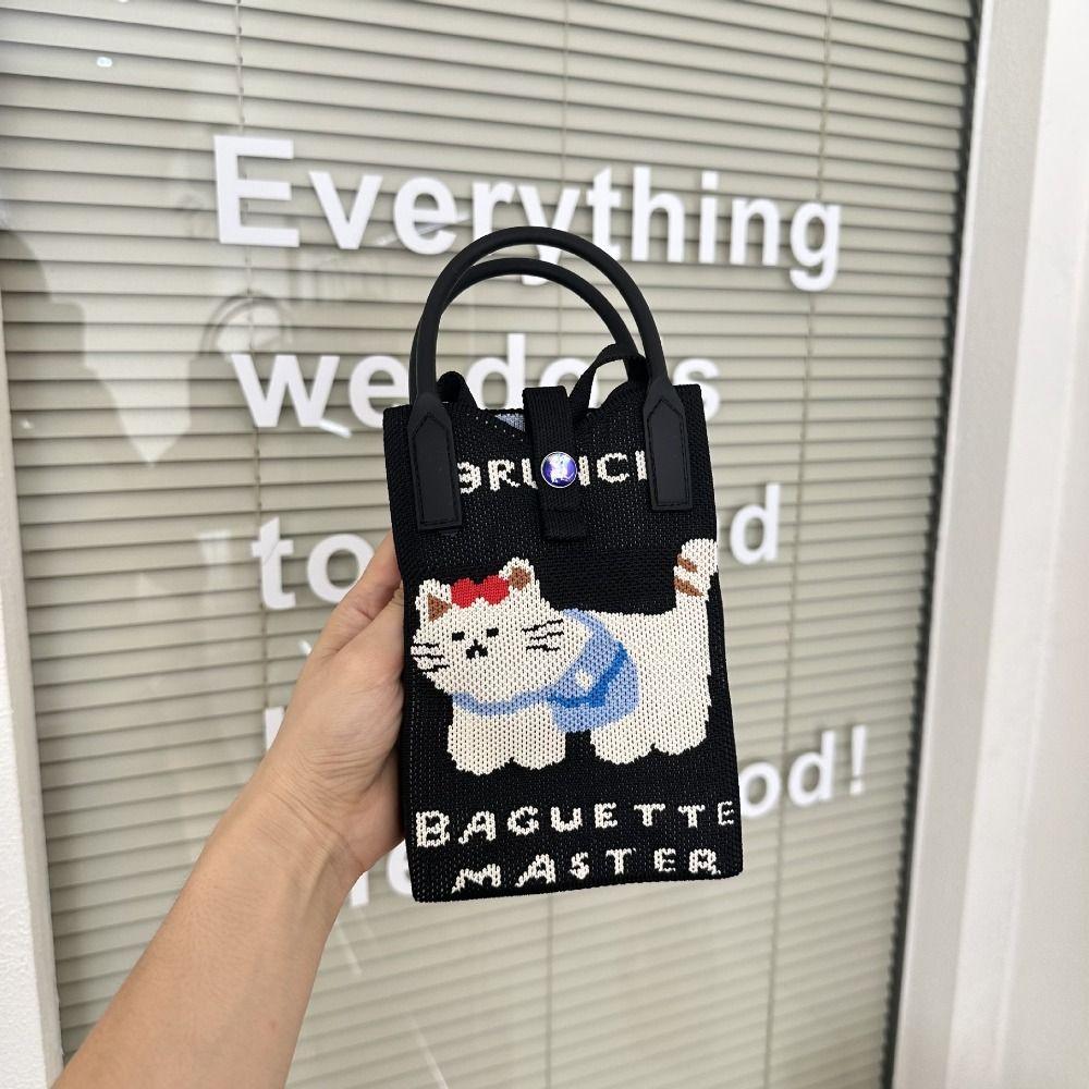 Mini Studentyczne Rysunkowe Dzianinowe Torby na Zakupy Damskie Wielokrotnego Użytku Crossbody Casual Węzeł Torba na Nadgarstek Studencka Torba Tote Torba na Telefon