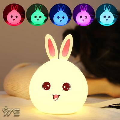 LED Rechargeable Night Light Cute Rabbit Colorful Light Clap Lamp Pat Lamp Night Feeding Baby Bedroom and Kid's Christmas Gift