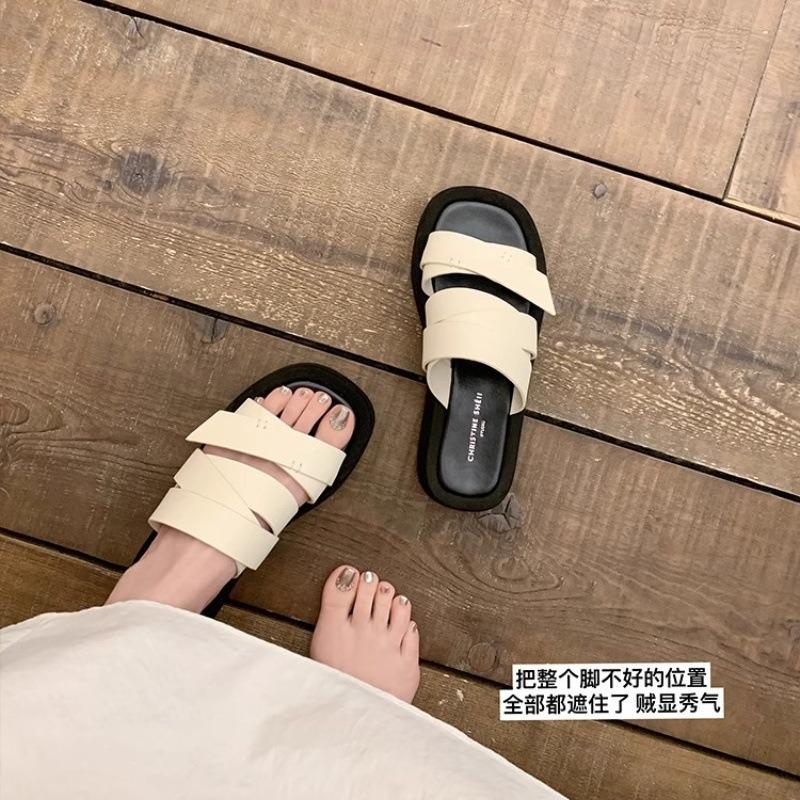 Wrap Around the Belt~ Square Head Thick Bottom Beach Vacation Casual Slippers Women's Sandals Outside Wear Summer