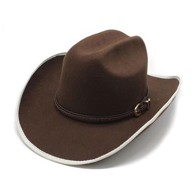 Säumender Western-Cowboyhut, modischer Einwort-Zylinder aus Wolle im ethnischen Stil für Herren und Damen