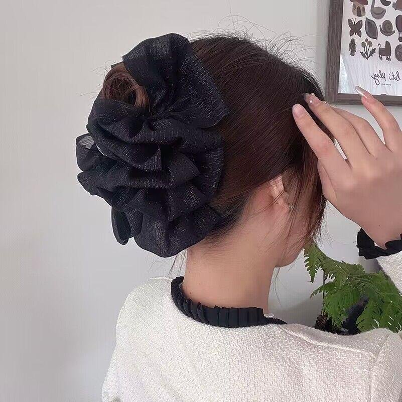Double-Sided Large Bow Hair Clip for Women - Mesh Shark Clip with Floral Design