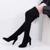 Fashion The Knee Women Boots Stretch Fabrics High Heel Slip On Shoes Pointed Toe Woman Long Boots Size Plus Size35-43