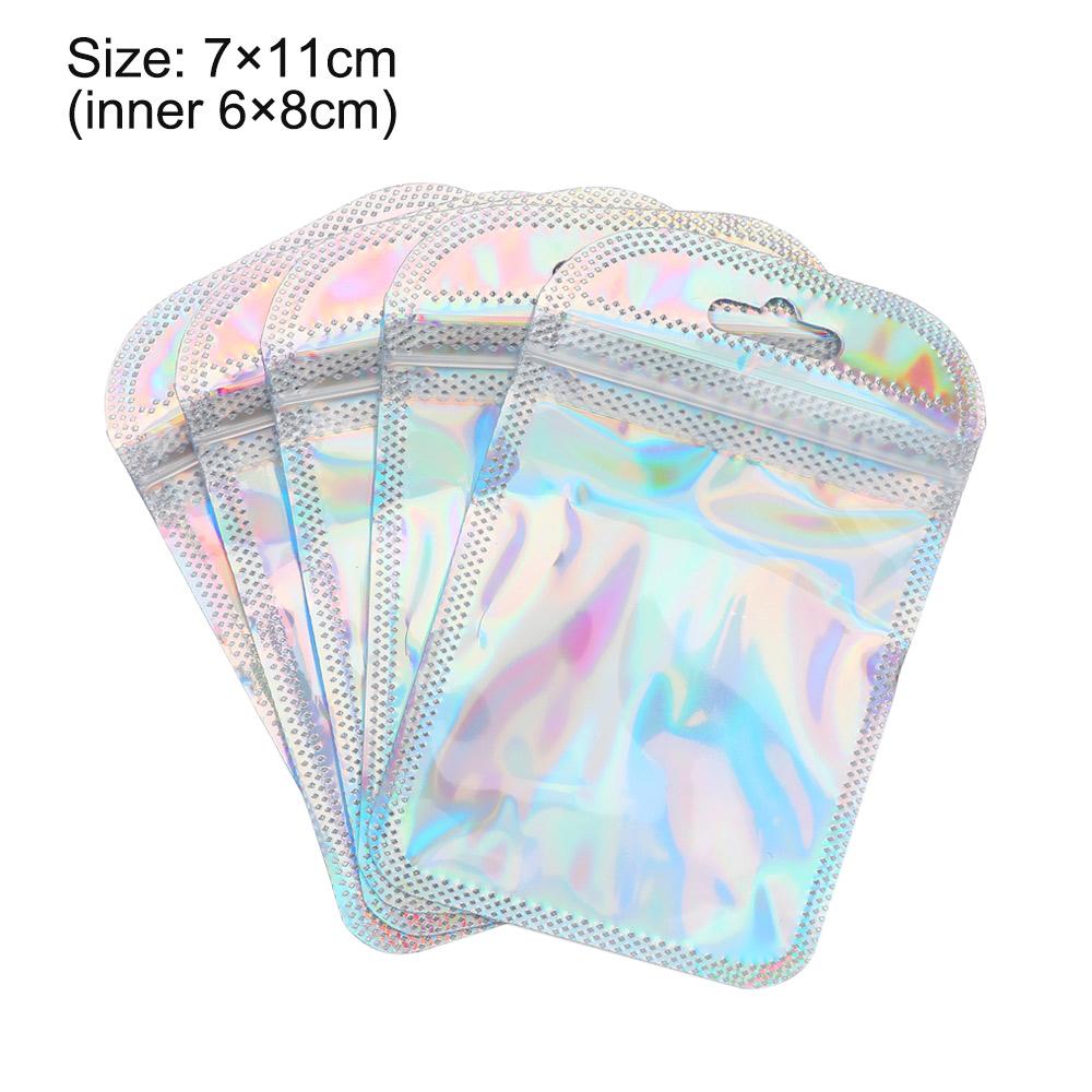 50pcs Iridescent Laser Self Sealing OPP Bags Holographic Bags Zip Lock Bags Resealable Jewelry Retail Packaging Bags 3 Sizes