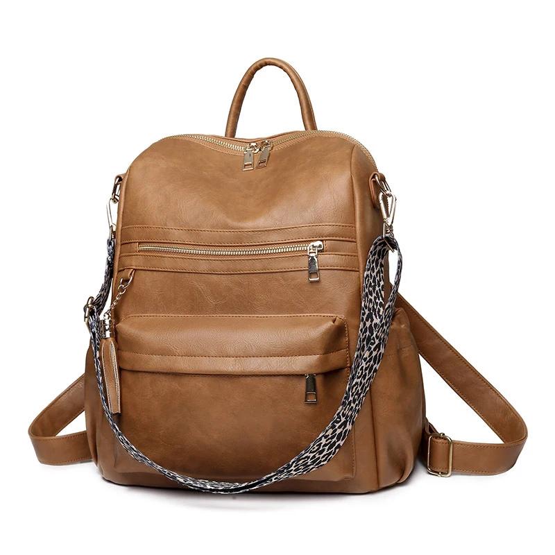 

Winter Women Casual Backpack PU Leather School Backpack for Teenager Girls Travel Backpack Vintage Fashion Leopard Shoulder Bags 32x15x34cm коричневый
