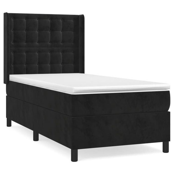 3132905 vidaXL Lit à sommier tapissier avec matelas Noir 100x200 cm Velours