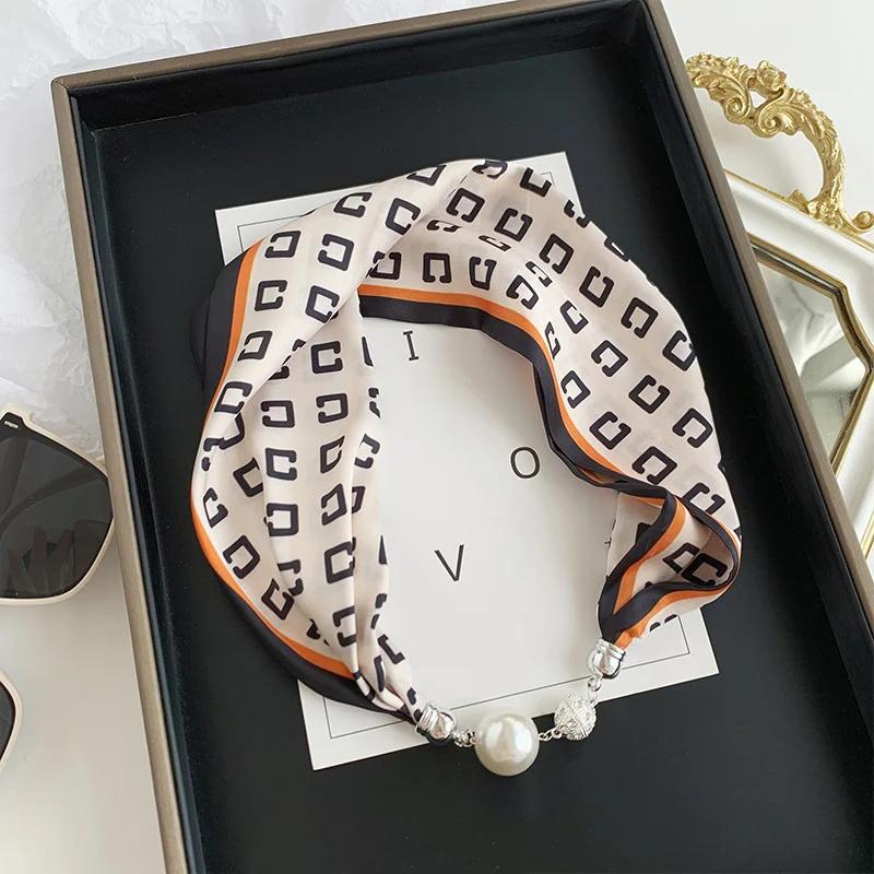 Chinese Retro Multi-Functional Magnetic Women'S Silk Scarf Small Strip Diamond Magnetic Buckle Small Scarf