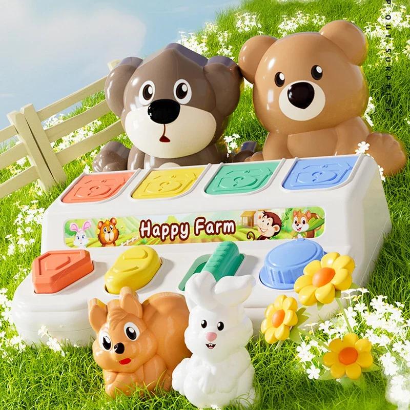 Interactive Pop up Animals Sorting Color Animal Activity Toy for Kid Fine Motor Skill Training Press Pull Button Montesorri Gift