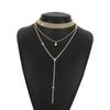 Gold Back Chain Metal Rhinestone Necklace Retro Multi-Layer Necklace  Wedding