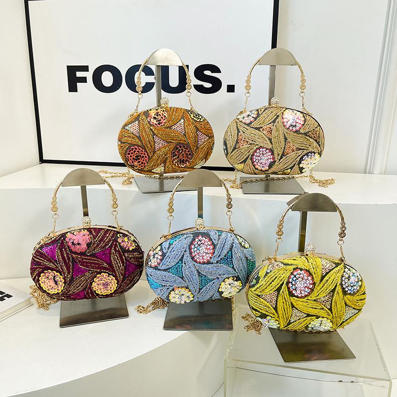Pochette da Sera Stile Cinese con Tracolla a Catena e Paillettes per Feste Formali