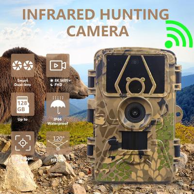 2025 8K WiFi Trail Camera 130° Detection Angle 60MP Waterproof Outdoor Animal Hunting Trail Video Photo Trap Wild Camera APP Control