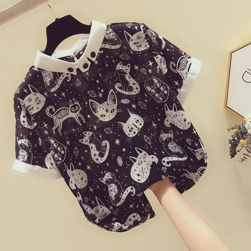 Women's Trendy Summer Cat Print Loose Chiffon T-Shirt