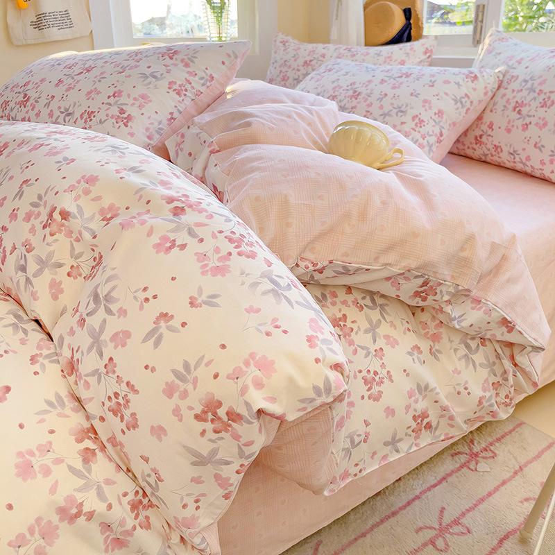 100% Cotton Bedding Four-piece Set, Skin-friendly, Breathable, Soft and Comfortable Bed Sheet Pillowcase, Quilt Cover Set