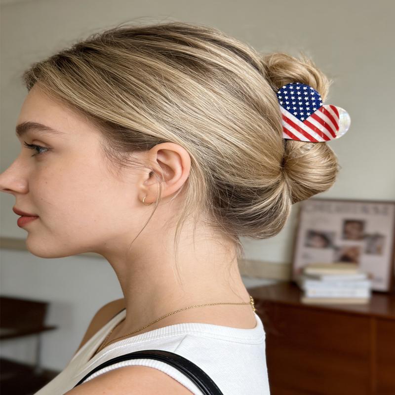 Usa Flag Heart Star Hair Claw Clips Patriotic Acrylic Hair Claws For Women Girls Independence Day Party Daily Hair Accessories