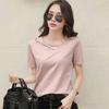 Women T-shirt V-Neck Lace-Up Collar Short Sleeve T-Shirt Solid Color Loose Fit Casual Tee