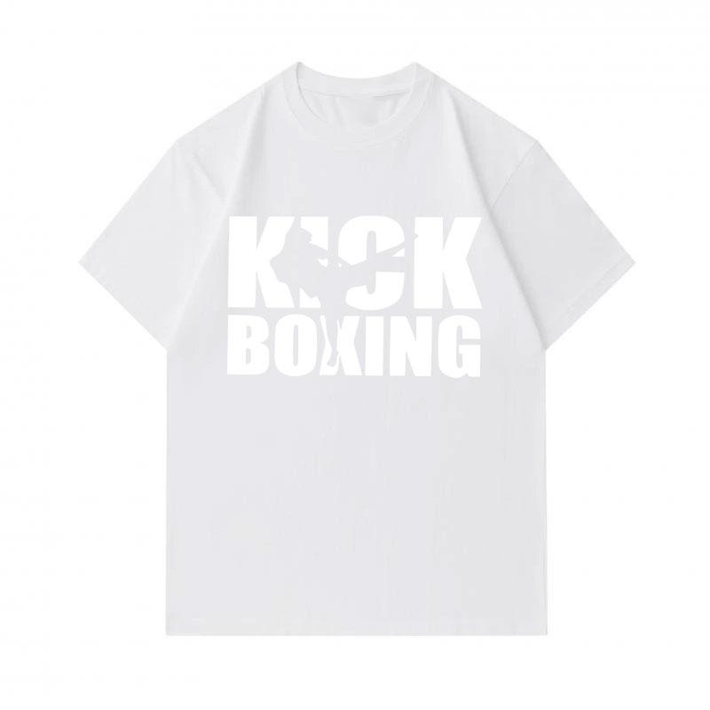 Men's 100% Cotton Crew Neck Short Sleeve T-Shirt, Casual Kick Boxing Themed Printed Graphic Tee, Comfortable Breathable Top for Daily Workout Training