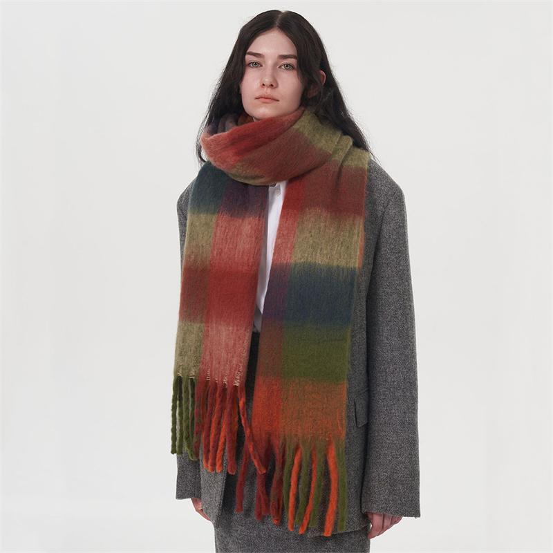 Cashmere Feeling Plaid Scarf Women Winter Thicken Warm Big Shawl Pashmina Tassel Scarves Soft Blanket Bandana Thick Muffler