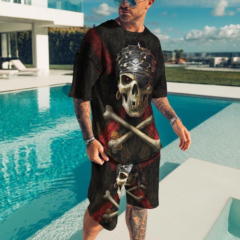 

Summer Men s Skull Series 3D Printed Sports Suit Fashion Versatile Casual Trend Breathable 6XL