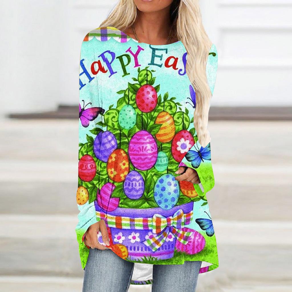Round Neck 3D Rabbit Festival Printed Top Fashionable Casual Long Sleeved Women's T-shirts