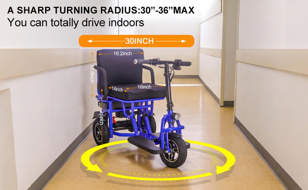 Přenosný skládací elektrický skútr červený, se 3 koly, dvěma motory