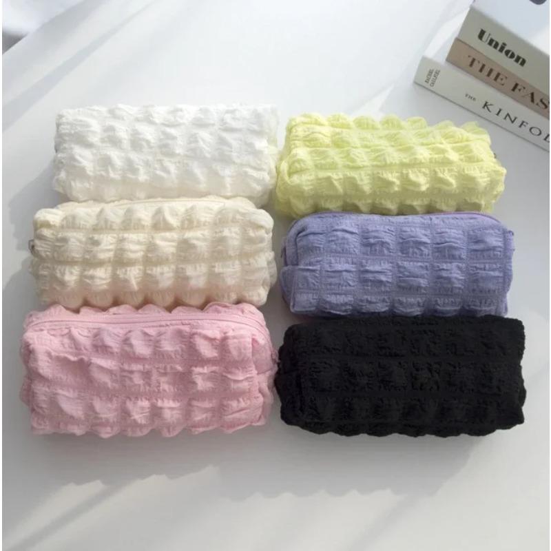 Cream Puff Pen Case Large Capacity Soft Solid Color Stationery Bag Pencil Case Fashionable and Simple Zipper Storage Clutch Bag