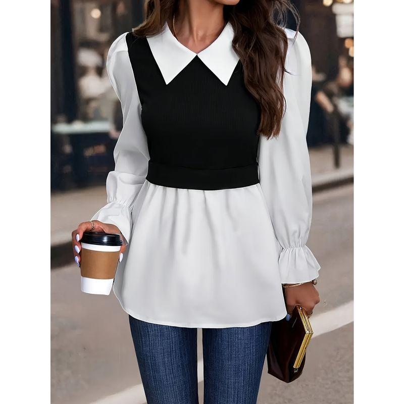 

Модная рубашка с имитацией двойки, осенняя, повседневная, элегантная, для работы, с длинным рукавом, топы, женский сексуальный топ Black XS