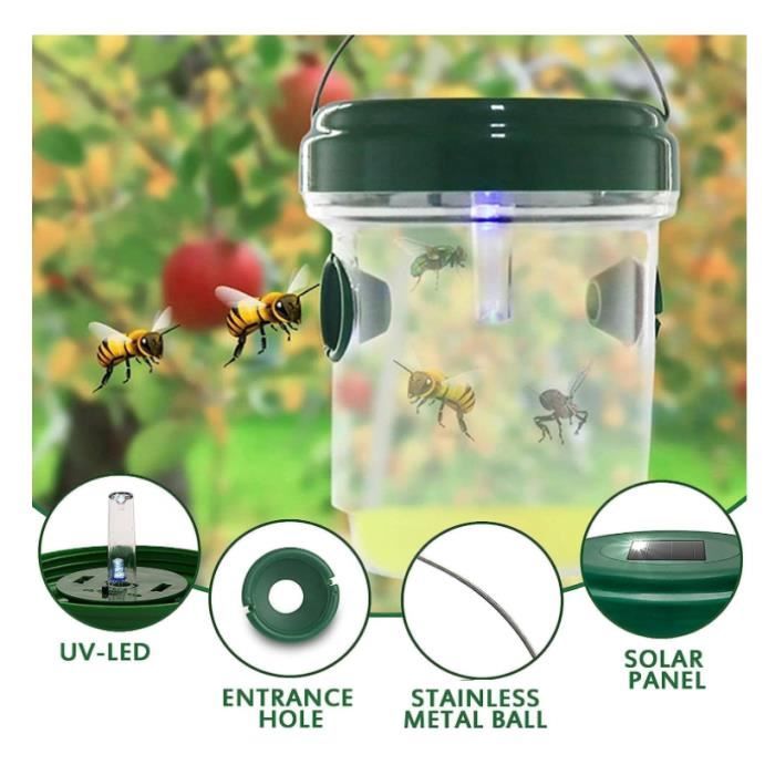 2 Pieces Solar Wasp Trap with LED Light, Insect Traps, Anti-Insect Catcher Trap In Honey Bees Hornets Mosquitoes