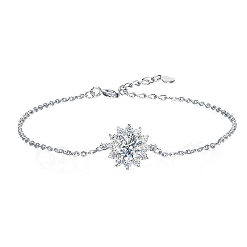 

S925 Серебряный браслет с индивидуальным темпераментом и подсолнухом из муассанита для женщин, цвет D, браслет в 1 карат 1CTmoissanite