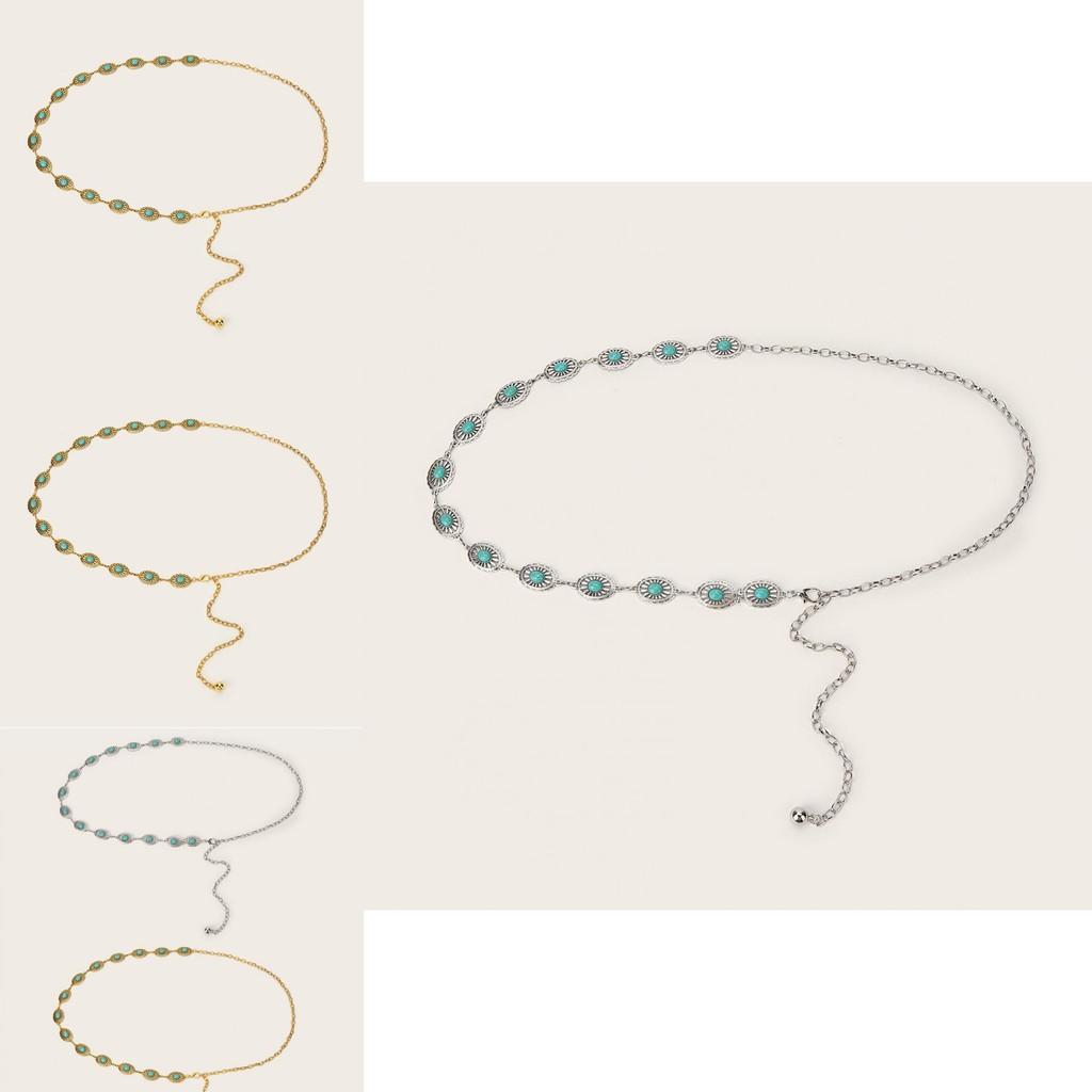 Moda Pedra Sintética Decoração Oval Metal Corrente de Cintura Casual Feminina para Acessório de Vestido
