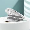 Gold Strass Kapitänsmütze für Hochzeit Mode Hut mit breiter Krempe Karneval Partyhut Damen Braut Fedora Hut Rollenspielhut