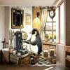 1pc Penguin Coffee Shop Illustrated Shower Curtain Privacy Protection Curtain Shower Curtain Living Room Bathroom Decoration