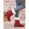 Women's Red Christmas Snow Boots Round Toe Chunky Heel Thick Sole High Heel Furry Lined Ankle Boots Warm Cotton Shoes