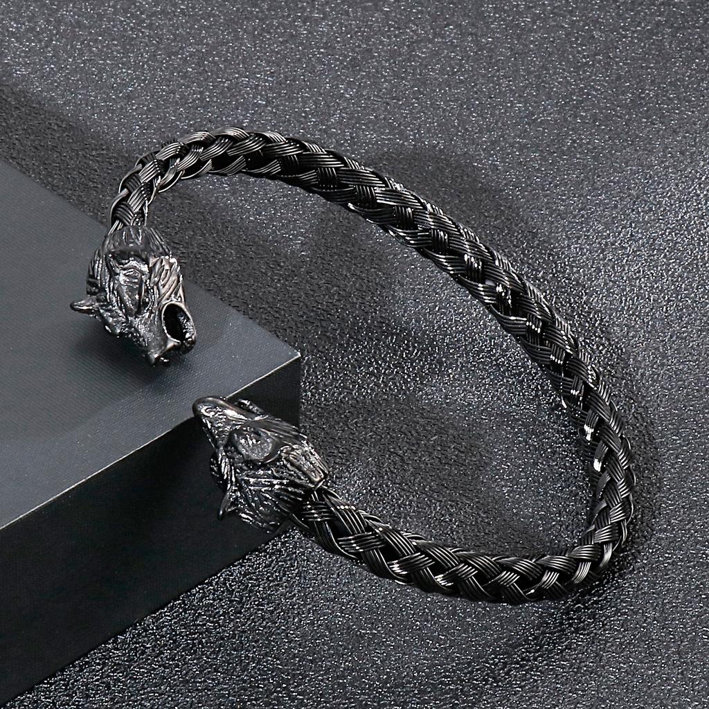 Kalen Viking Animal Bangles Vintage Black Wolf Head Men's Stainless Steel Bracelet Nordic Party Jewelry Gift Charms Accessories