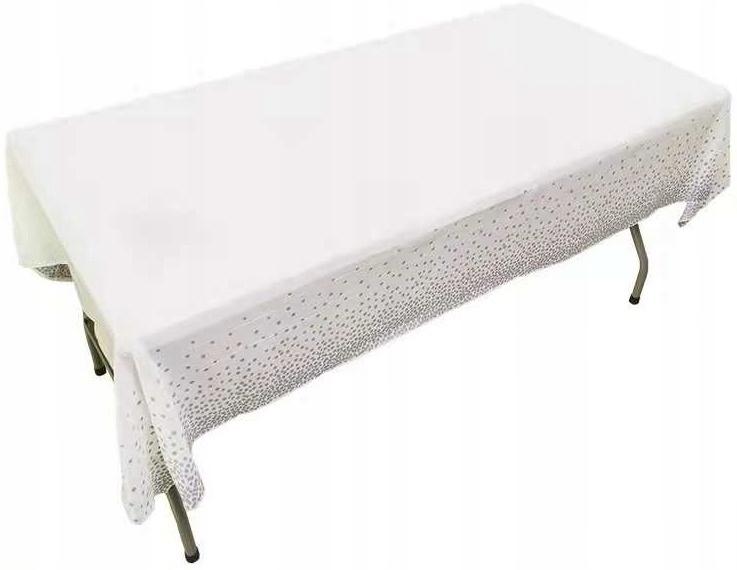 Obrus Foliowy Biały Srebrne Kropki Party 137X274Cm