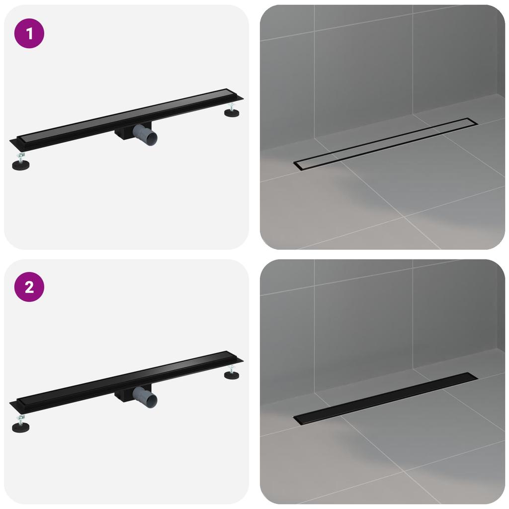 2 in 1 Shower Drain Black 90 cm Stainless Steel 304