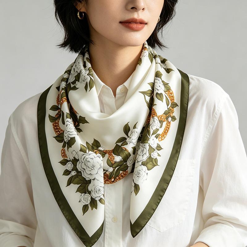 Women S 70cm Floral Printed Square Scarf For All Seasons