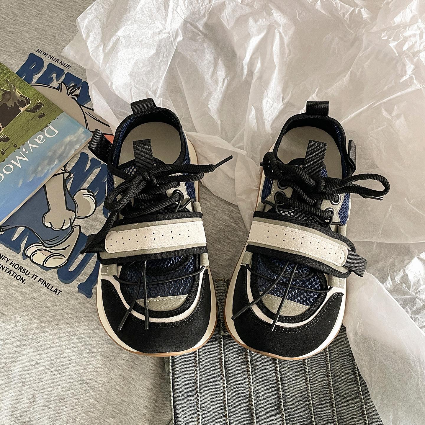 

Fashion Trendy Retro Thick Soled Sports Casual Shoes for Women 2025 Spring New Soft Soled Comfortable Comfortable Color Blocked Sneakers 35 чёрный