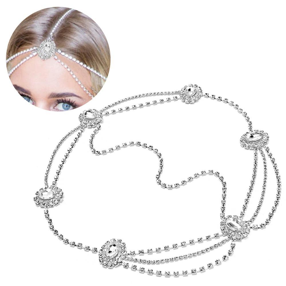 Rhinestone Crystal Head Chain Gold Color Rhinestone Headpiece Boho Head Chain Wedding Ceremony серебряный