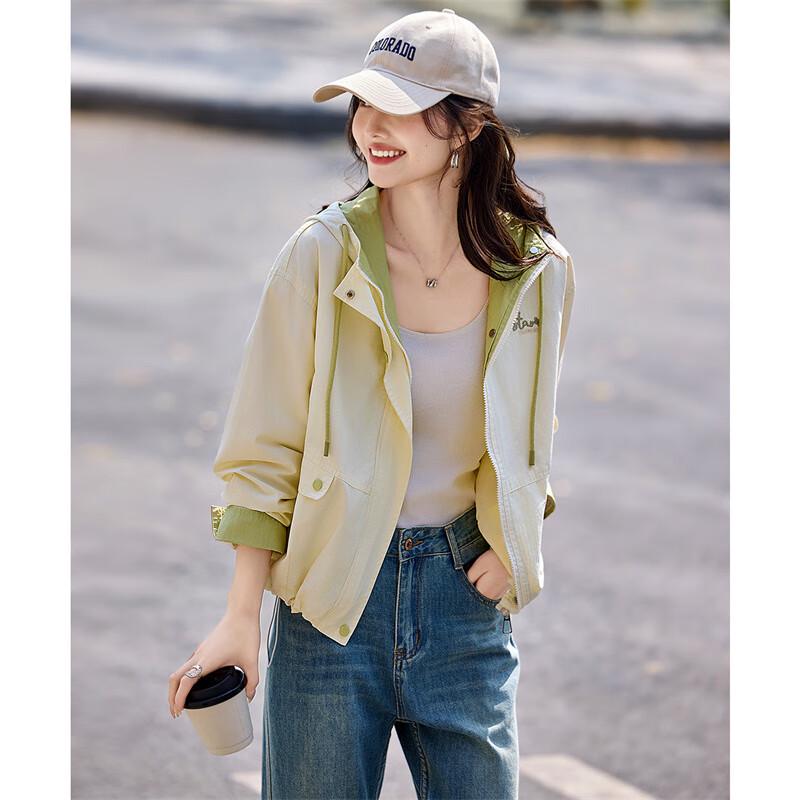 

Women s Color-Block Hooded Casual Jacket L