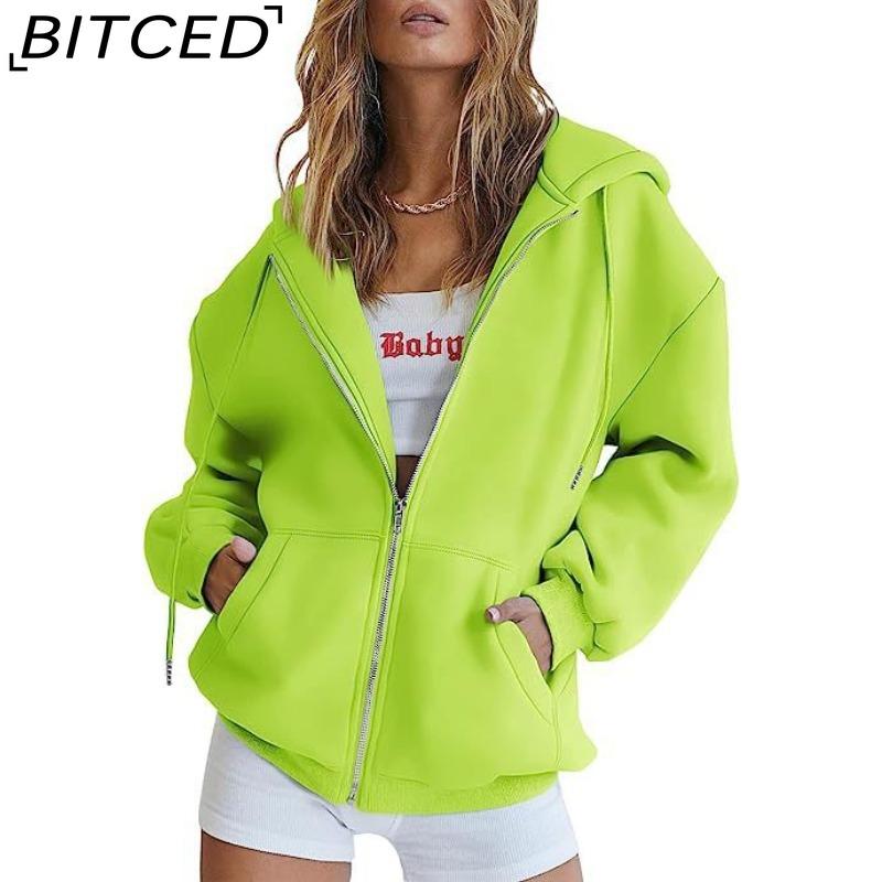 BITCED Unisex Fleece-Lined Hooded Sweatshirt Casual Cardigan with Zip-Up Front