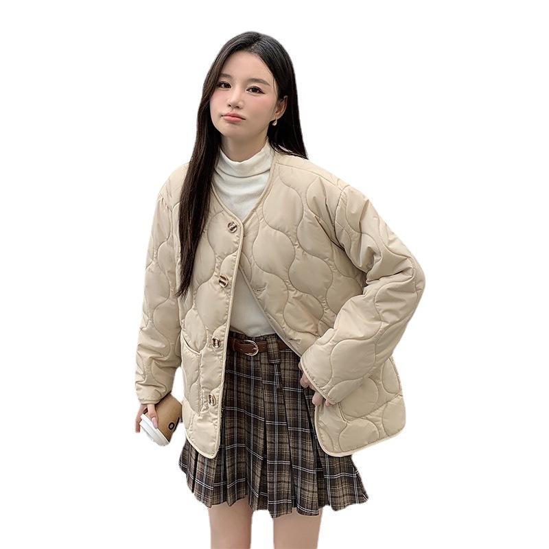 Sheep Wool Cotton Coat for Women, Autumn and Winter New Korean Style Thickened Round Neck Sheep Wool Jacket Cotton Padded Coat