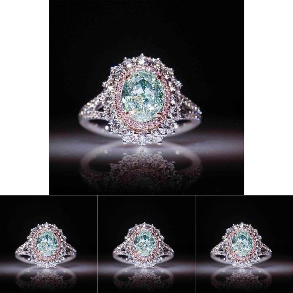 Elegant Female Pink Crystal Rhinestone Ring With Green Topaz For Engagement