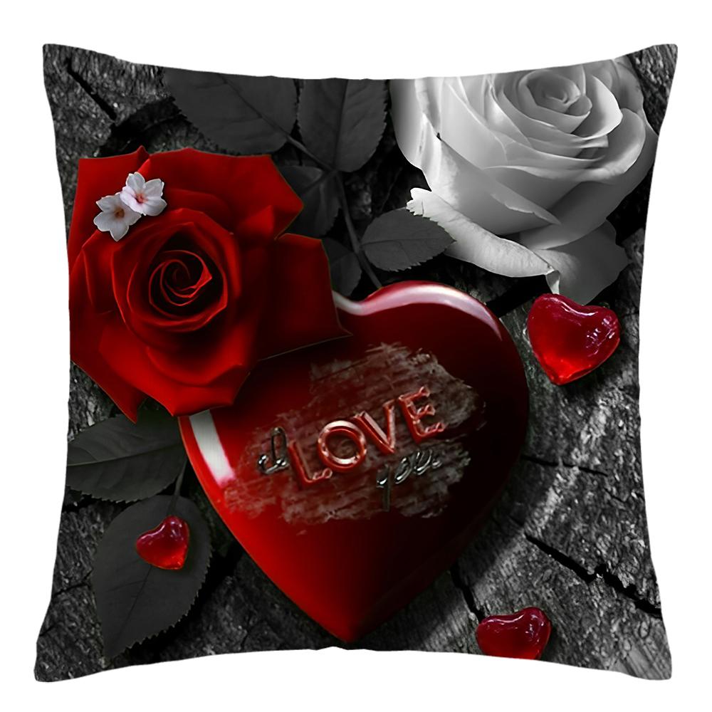 45X45cm Home Improvement Decor Pillowcase Red Rose Flower Print Polyester Sofa Cushion Cover