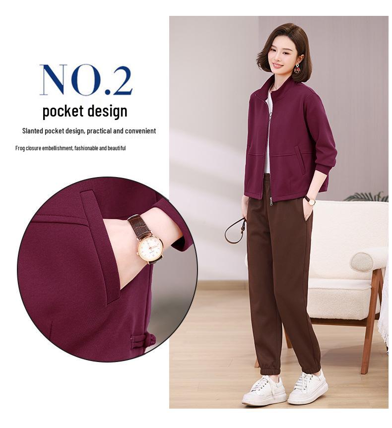 Middle-aged Women's Casual Sportswear: Fashionable Two-Piece Spring/Autumn Sweatshirt Set