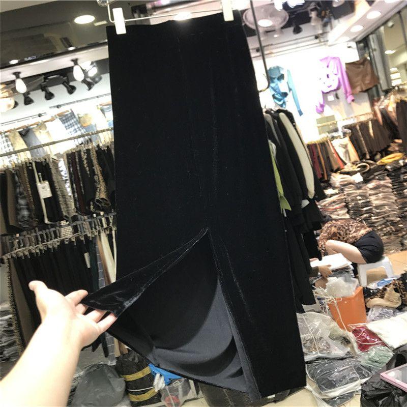 

Spring/Fall/Winter Mid Length Long Length Split Skirt Black 90cm L