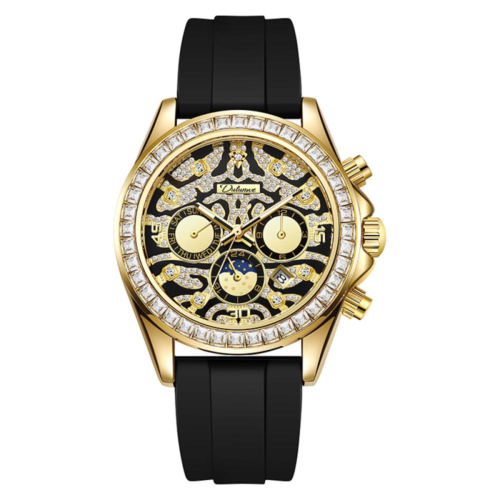 Dulunwe Moon Phases Calendar Display Watch Waterproof Stainless Steel Gold Wristwatch Luxury Unique Men's Automatic Mechanical Watches