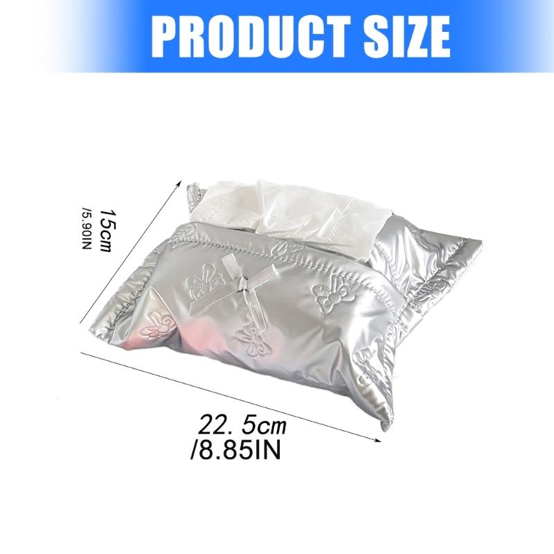 PU Tissue Holder with Ribbon Detail, Decorative Tissue Cover Bag with Upper Opening for Coffee Table Daily Home Use